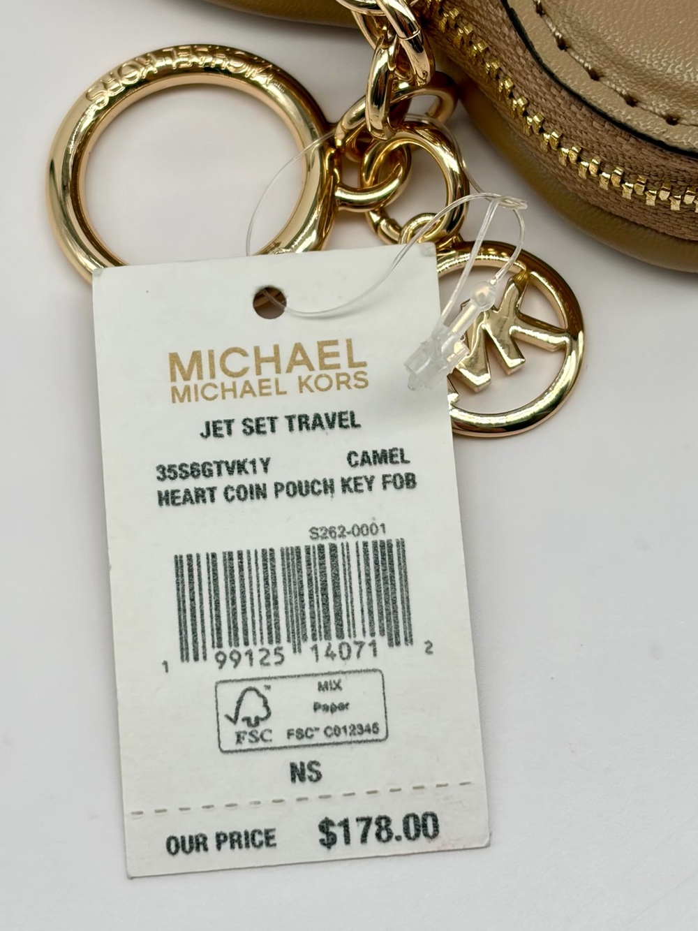 Michael Kors Tan Quilted Heart Keyring Coin Pouch Matelassé Bag Charm - Picture 7 of 9